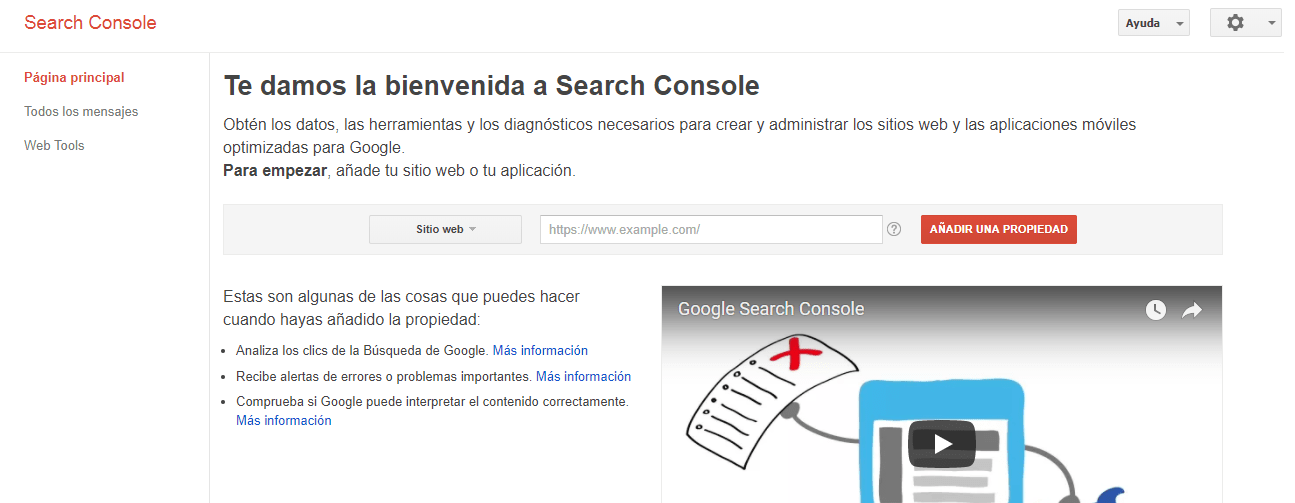 Paso 2 para la creación de cuenta para usar Google Search Console