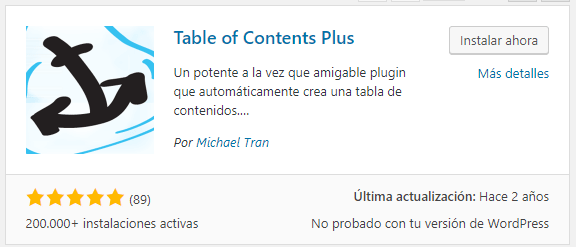 Plugin Table of Contents Plus para instalar en WordPress.org